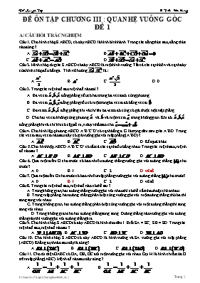 Đê ôn tâp Chương III Quan hê vuông goc - Hình học 11